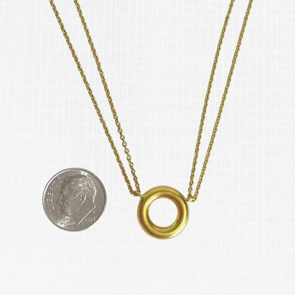 Madewell Circle Chain Necklace Gold Tone Round Pendant Double Chain Gold Plated - Picture 3 of 7
